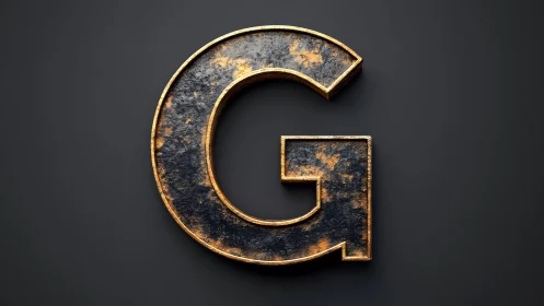 Bold metallic letter G with distressed vintage texture on dark background.