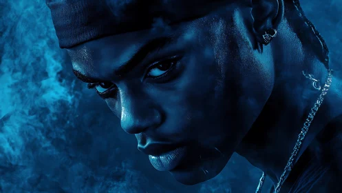 Midnight gaze carved from smoke and electric shadow.