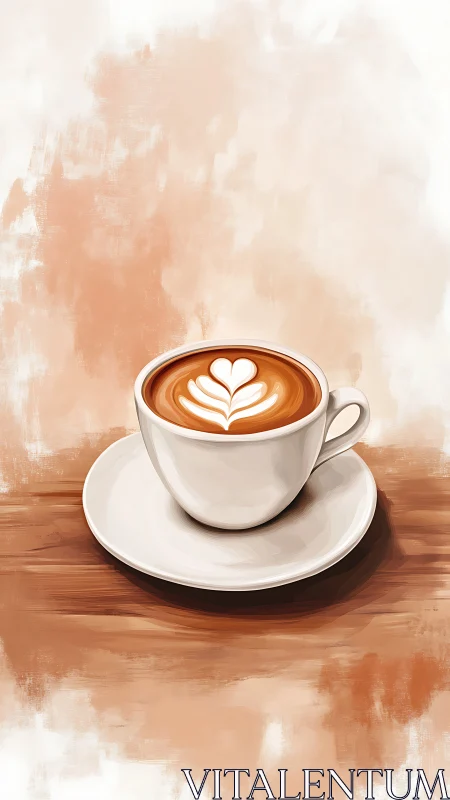 Latte art heart crowned in a warm minimalist coffee scene.