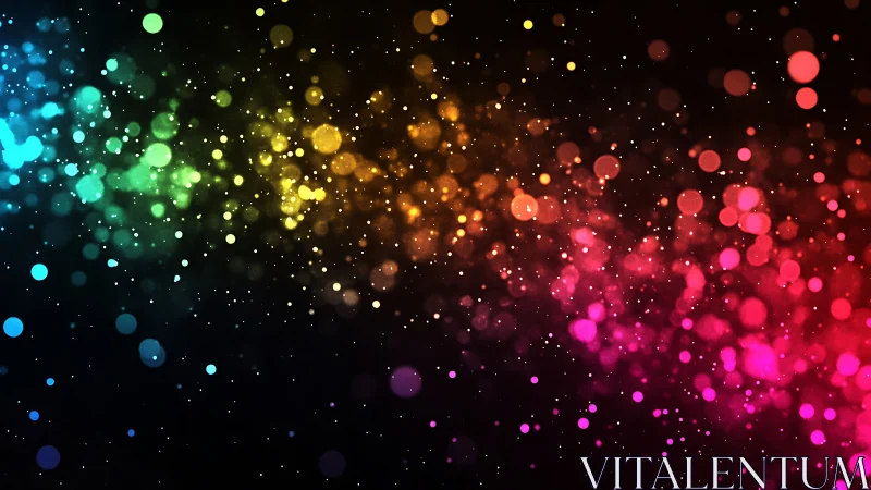 Rainbow bokeh particles stream across deep black space.