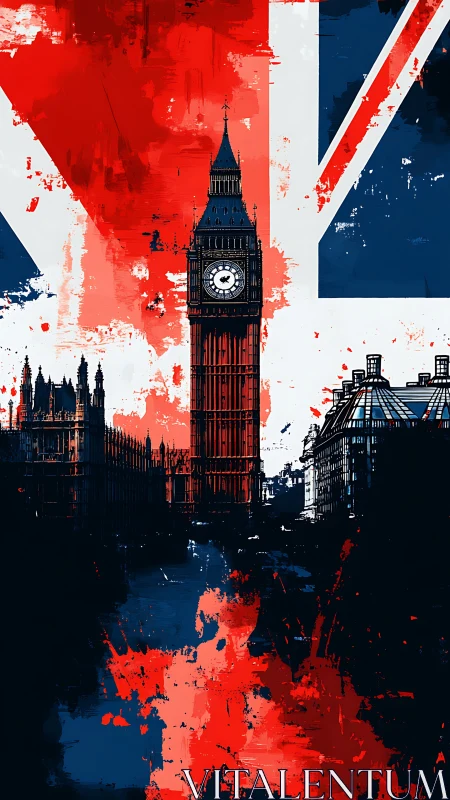 Union Jack overlay with Westminster tower in grunge abstraction.