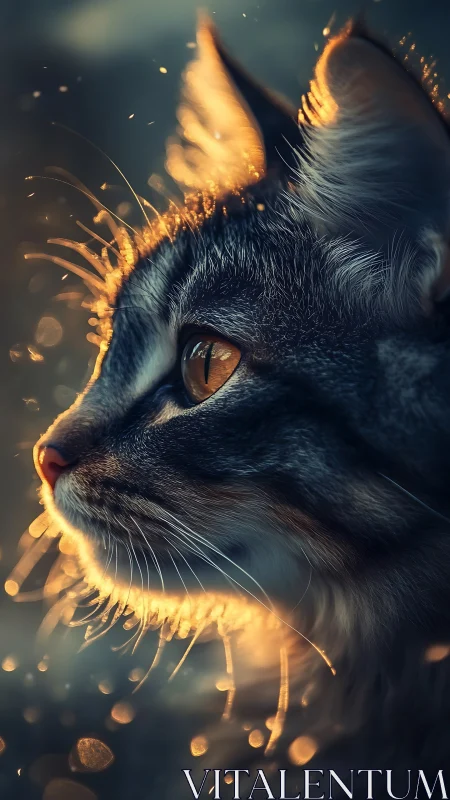Feline Head with Luminous Particle Effects