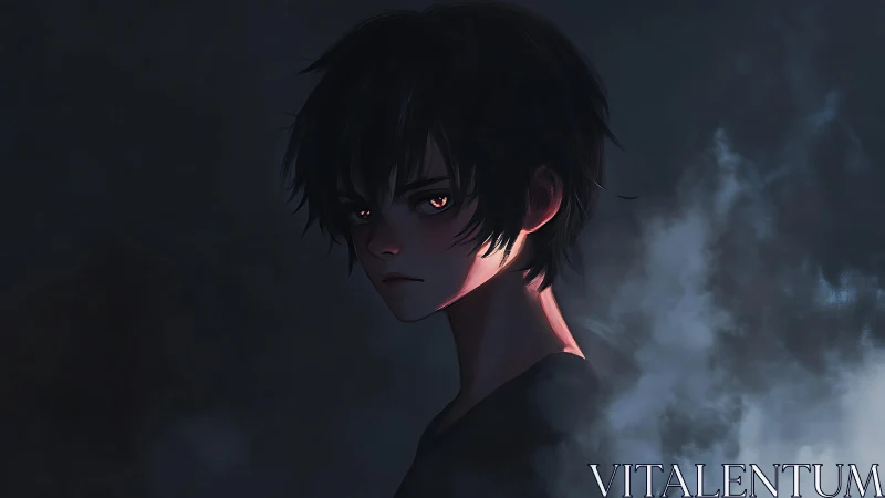 Side profile of dark-haired youth in low light setting.