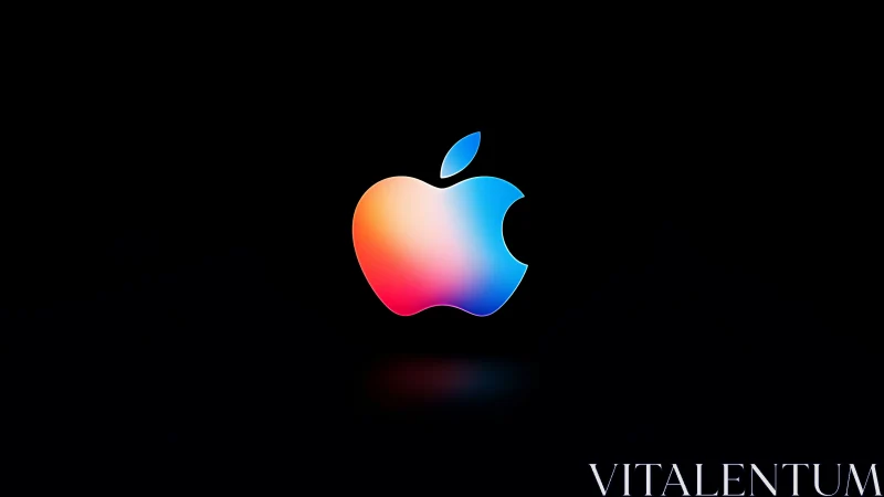 Glowing multicolor apple logo against soft black night sky.