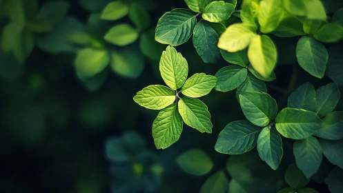 Macro leaf cluster with radial symmetry and soft bokeh focus.
