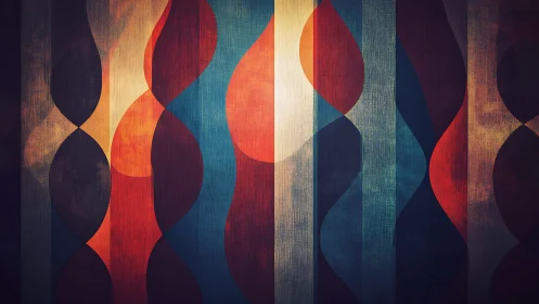 Geometric waveforms in layered retro abstract panel composition.