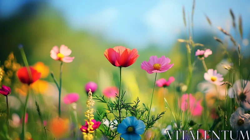 Wildflower Meadow with Vibrant Cosmos and Poppies.