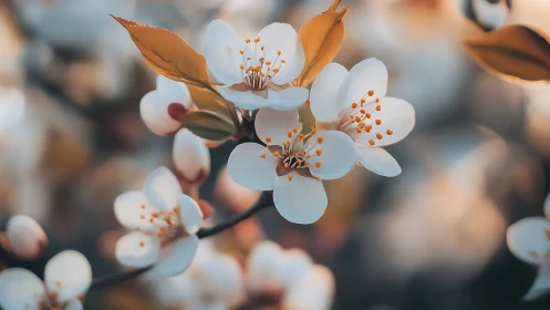 Small white flowers with orange stamens in selective focus.