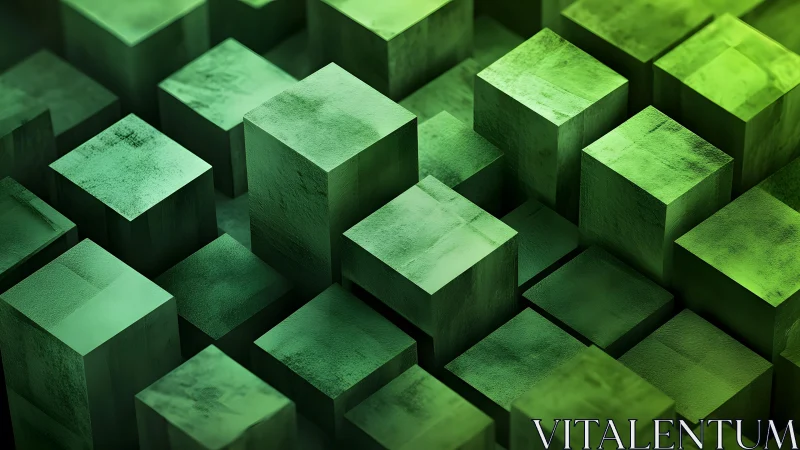 Calming green cubes rising in a soft geometric landscape.