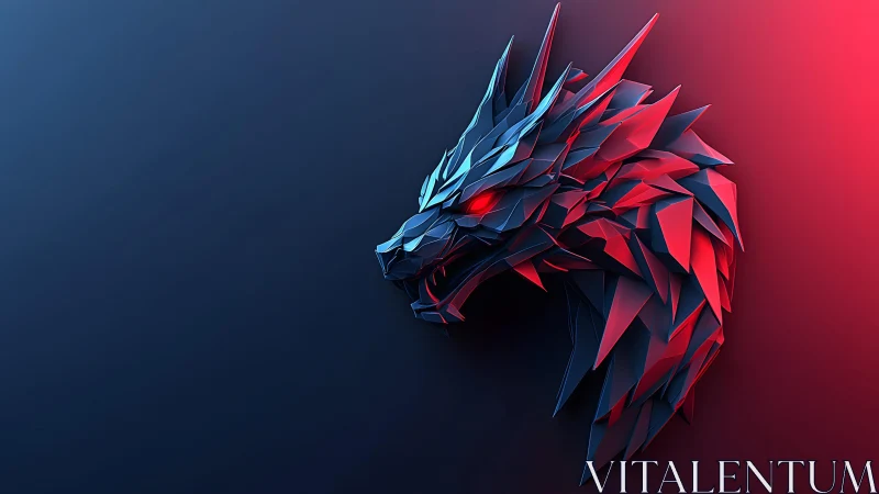 Futuristic dragon head in polygonal art style with neon lighting.