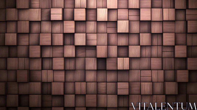 3D wooden cube tessellation with staggered relief and soft lighting