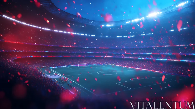 Floodlit arena of neon confetti and roaring midnight derby.