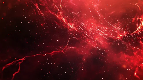 Red glowing energy streaks cross a dark abstract background