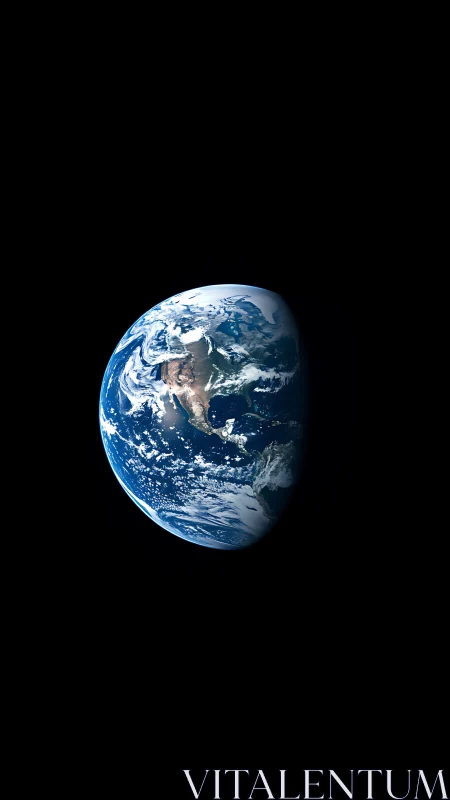 Earth viewed from space with curved horizon and deep black