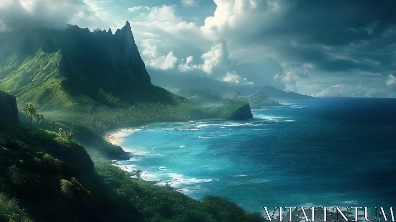 Dramatic Coastal Peaks with Verdant Cliffs and Turquoise Waters.