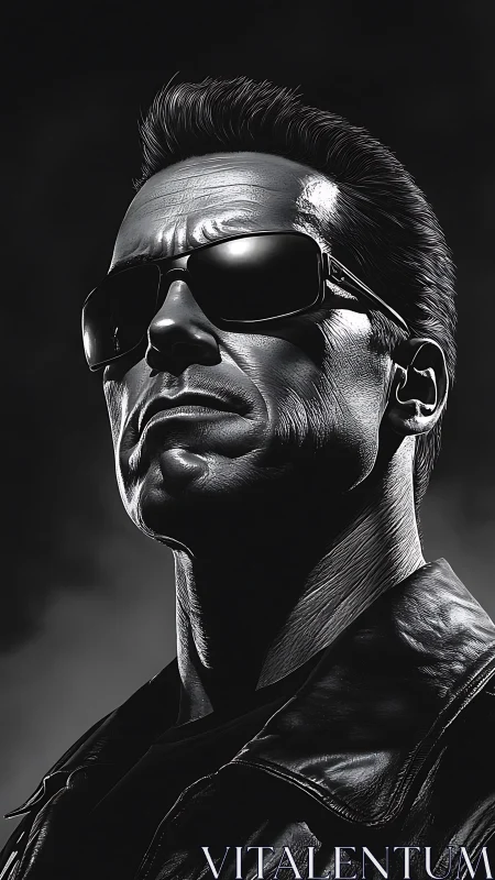 Chrome-skinned enforcer gazes upward through midnight glare