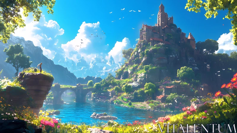 Hilltop citadel above a spellbright river of wandering dreams.