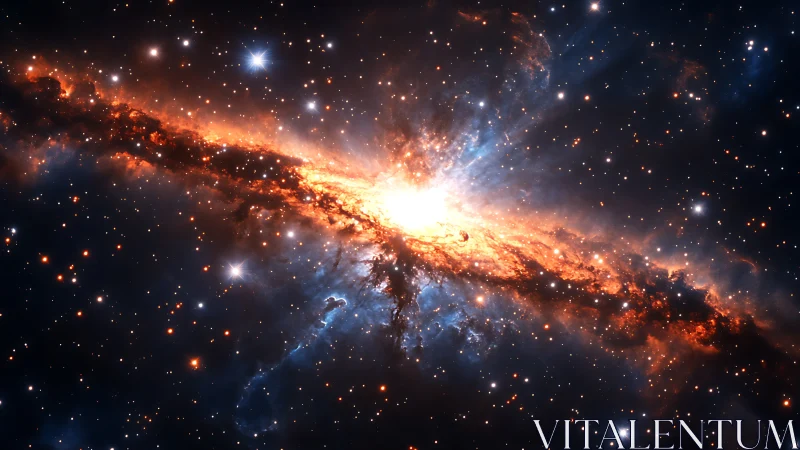 Exploding starburst galaxy core with bright stellar jets.