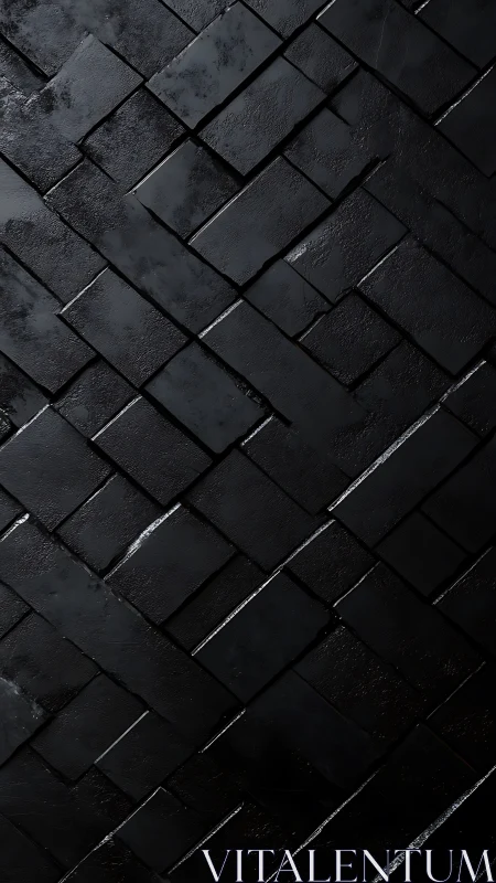 Dark textured black brick wall with diagonal pattern design.