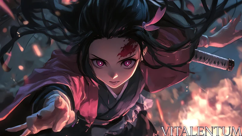 Dynamic anime heroine captured mid-leap with dramatic motion blur