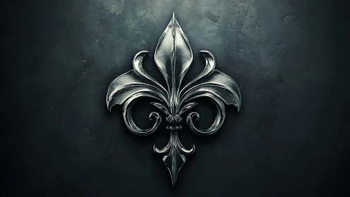 Elegant silver fleur de lis glowing on a dark, moody wall.
