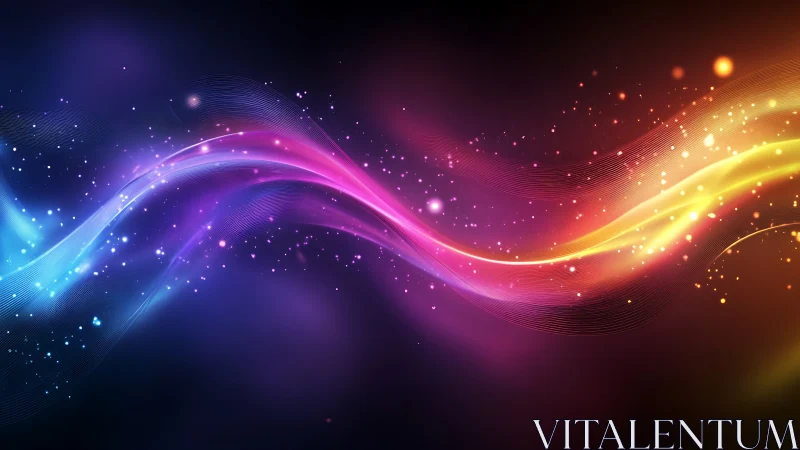 Luminous neon energy waves over deep cosmic gradient night.