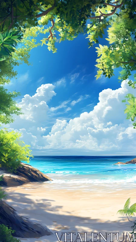 Tropical Beach Scene with Coastal Vegetation