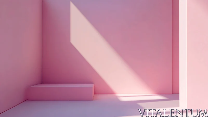 Minimalist pink room with hard-edged diagonal sunlight projection