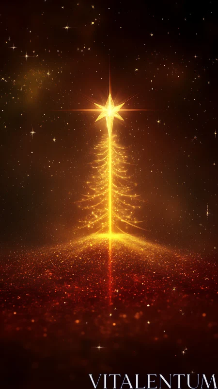 Radiant golden light tree forms abstract Christmas silhouette