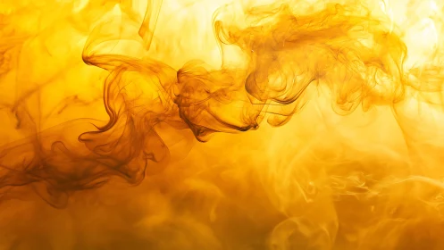 Yellow liquid swirl with dark ink cloud in motion.