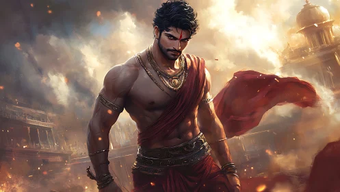 Epic warrior portrait in cinematic digital painting style.