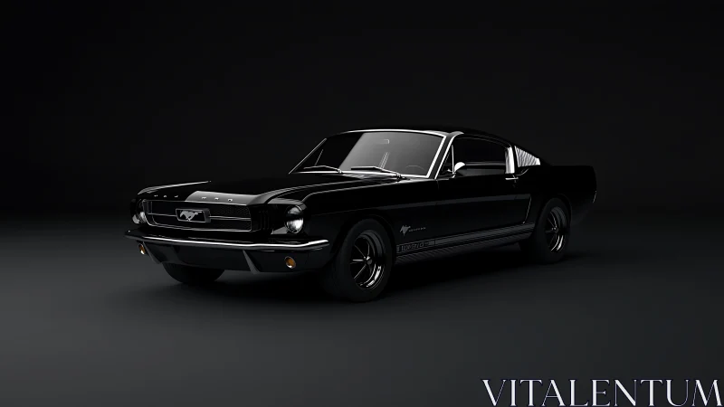 Classic black muscle car gleams in dramatic studio light.
