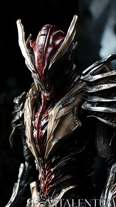 Alien biomechanical warrior in dark cinematic lighting.