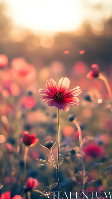 Shallow Depth Field Daisy With Warm Golden Hour Backlight
