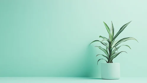 Mint green dracaena plant against minimalist pastel wall.