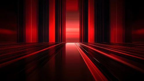 Futuristic Abstract Red Corridor with Neon Light Effects.
