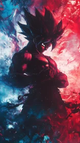 Heroic anime warrior framed by swirling fiery energy.