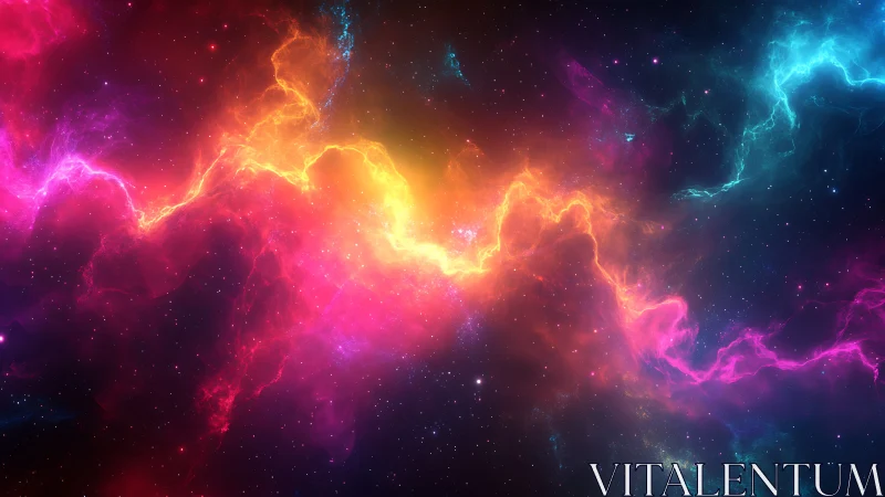 Chromatic nebula ribbon with luminous cosmic plasma arc.