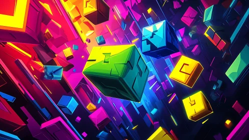 Chromatic voxel cascade in neon-gradient digital perspective.