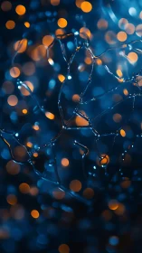 Blue wire strands with orange bokeh light background scene.