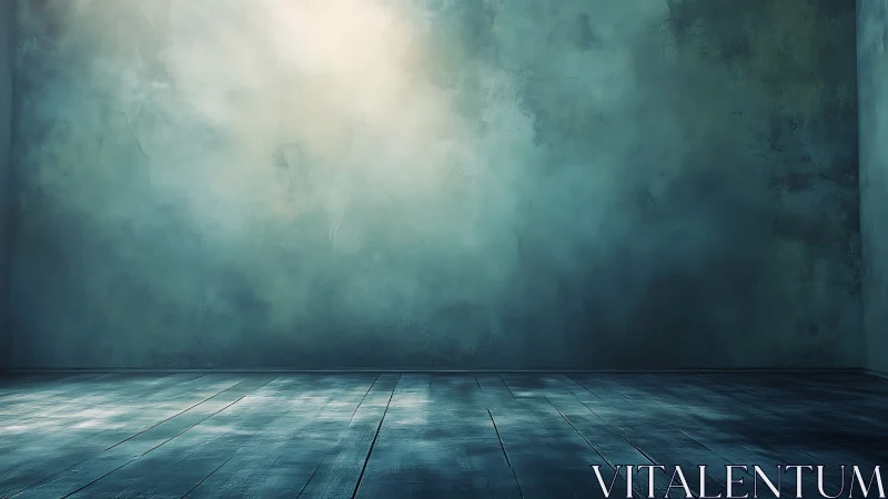 Empty teal room shows textured wall and wooden floor