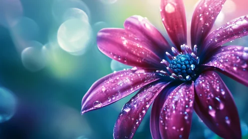 Purple Bloom Dancing in Dewdrops.