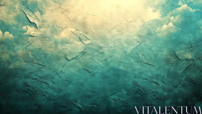 Textured teal sky abstraction under glowing light gradient.