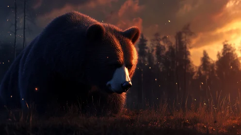 Backlit bear rendered in high contrast dusk rim lighting system