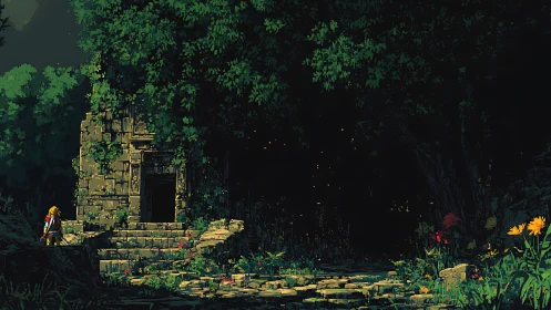 Quiet forest ruins welcoming a lone curious traveler.