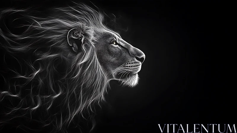 Silver-maned lion inhales moonlight and exhales quiet thunder