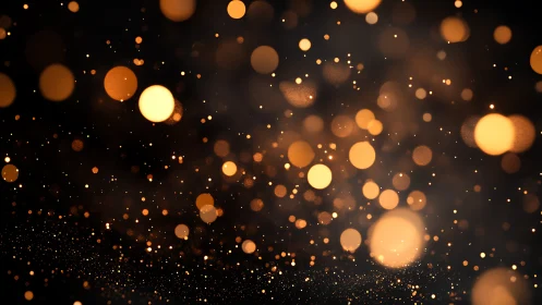 Defocused golden bokeh particles float against dark background