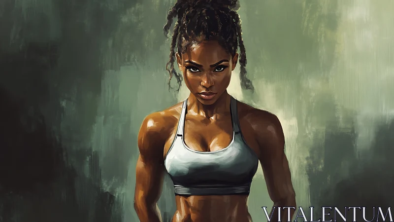 Determined female athlete in sports bra, digital painting style.