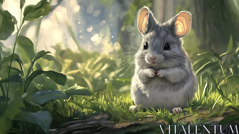 Soft woodland morning with a curious little forest mouse.