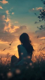 Quiet evening reflection in a sunlit meadow glow.